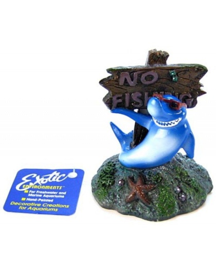 Blue Ribbon Cool Shark No Fishing Sign Ornament - 3"L x 3"W x 3.5"H