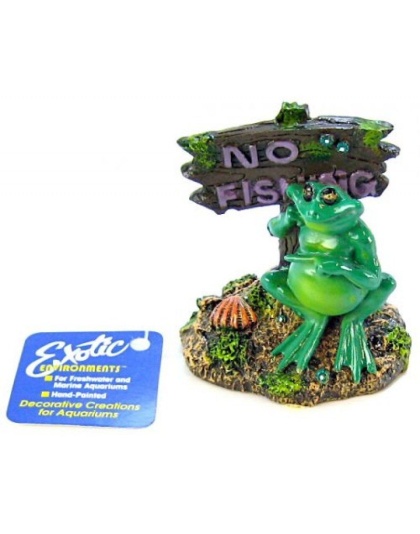 Blue Ribbon Pot Belly Frog No Fishing Sign Ornament - 3"L x 3"W x 3.5"H