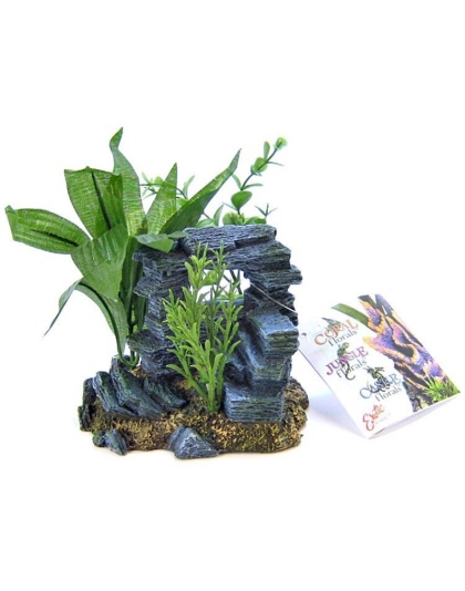 Blue Ribbon Rock Arch with Plants Ornament - Small - 5.5"L x 4"W x 5.5"H