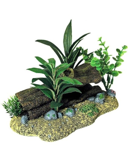Blue Ribbon Exotic Environments Log Cavern Jungle Floral Aquarium Ornament - 9"L x 5.5"W x 5"H