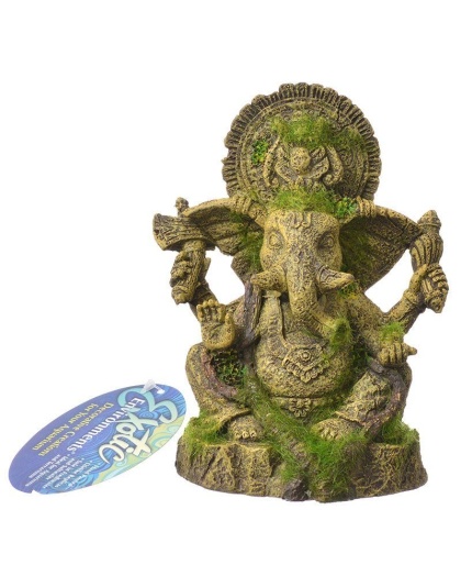 Exotic Environments Ganesha Statue with Moss Aquarium Ornament - 4.75"L x 4"W x 6.25"H