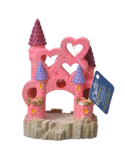 Exotic Environments Pink Heart Castle Aqiarum Ornament - Large - (4.5"L x 4"W x 6.25"H)