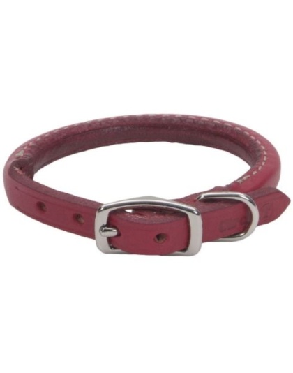 Circle T Oak Tanned Leather Round Dog Collar - Red - 12 " Neck