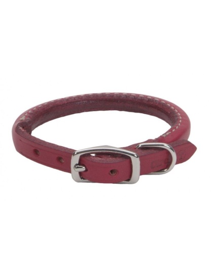 Circle T Oak Tanned Leather Round Dog Collar - Red - 14" Neck