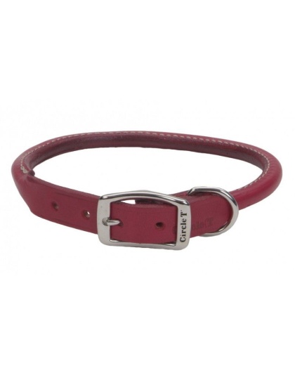 Circle T Oak Tanned Leather Round Dog Collar - Red - 20" Neck