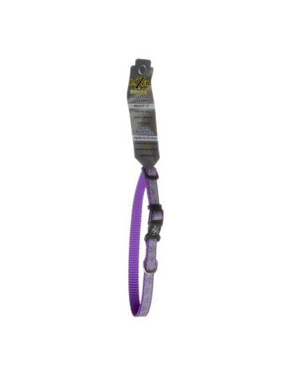 Lazer Brite Reflective Open-Design Adjustable Dog Collar - Purple Daisy - 8"-12" Long x 3/8" Wide