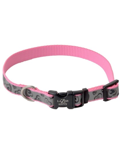 Lazer Brite Pink Hearts Reflective Adjustable Dog Collar - 12"-18" Long x 5/8" Wide
