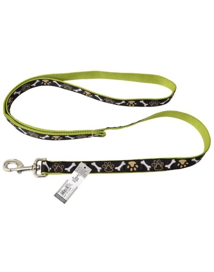 Pet Attire Ribbon Brown Paws & Bones Nylon Dog Leash - 6' Long x 1" Wide