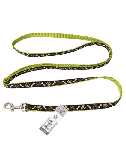 Pet Attire Ribbon Brown Paws & Bones Nylon Dog Leash - 6' Long x 5/8" Wide