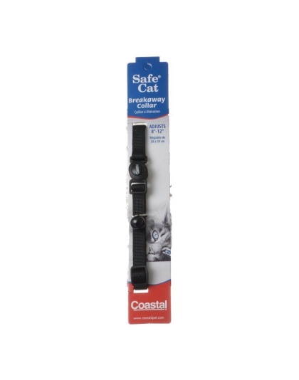 Coastal Pet Safe Cat Nylon Adjustable Breakaway Collar - Black - 8in.-12in. Neck