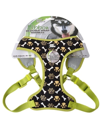 Pet Attire Ribbon Brown Paw & Bones Designer Wrap Adjustable Dog Harness - Fits 22"-28" Girth - (3/4" Straps)