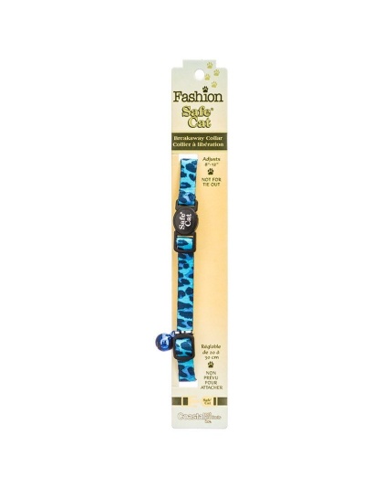 Safe Cat Adjustable Breakaway Cat Collar - Blue Leopard - For Necks 8in.-12in. - (3/8in. Wide)