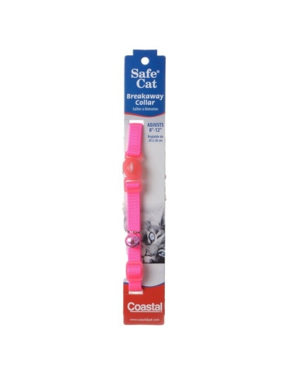 Coastal Pet Safe Cat Nylon Adjustable Breakaway Collar - Neon Pink - 8in.-12in. Neck