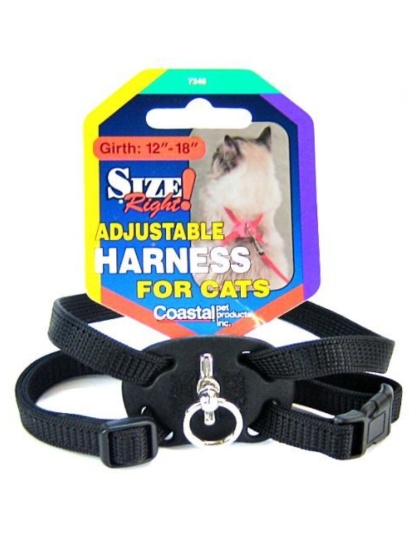 Coastal Pet Size Right Nylon Adjustable Cat Harness - Black - Girth Size 12in.-18in.