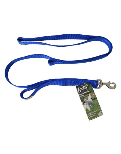 Loops 2 Double Nylon Handle Leash - Blue - 6" Long x 1" Wide