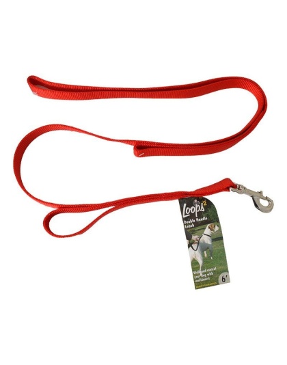 Loops 2 Double Nylon Handle Leash - Red - 6" Long x 1" Wide