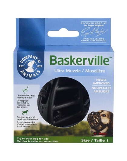 Baskerville Ultra Muzzle for Dogs - Size 1 - Dogs 10-15 lbs - (Nose Circumference 8.6")
