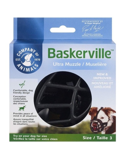 Baskerville Ultra Muzzle for Dogs - Size 3 - Dogs 25-45 lbs - (Nose Circumference 11")