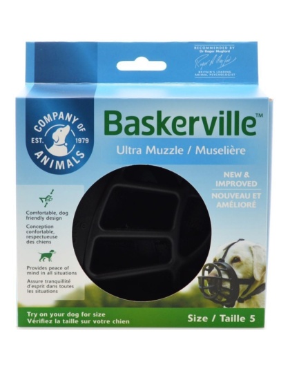 Baskerville Ultra Muzzle for Dogs - Size 5 - Dogs 60-90 lbs - (Nose Circumference 13.7")