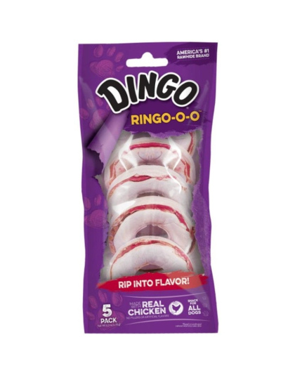 Dingo Ringo Meat & Rawhide Chews (No China Sourced Ingredients) - 5 Pack (2.75" Rings)