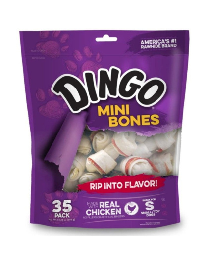 Dingo Meat in the Middle Rawhide Chew Bones - Mini - 2.5" (35 Pack)