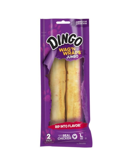 Dingo Wag'n Wraps Chicken & Rawhide Chews (No China Sourced Ingredients) - Jumbo 2 count