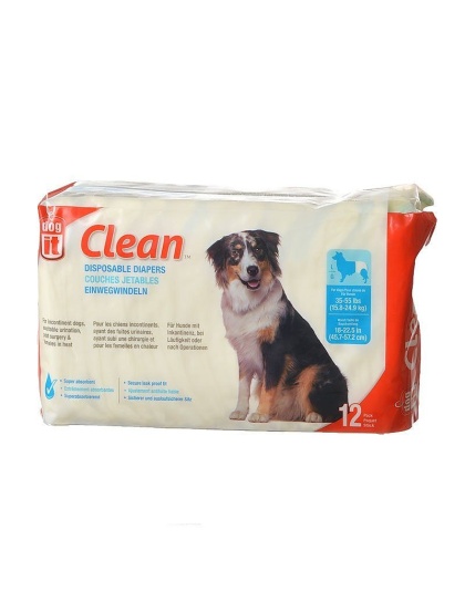 Dog It Clean Disposable Diapers - Large - 12 Pack - 35-55 lb Dogs - (18-22.5" Waist)