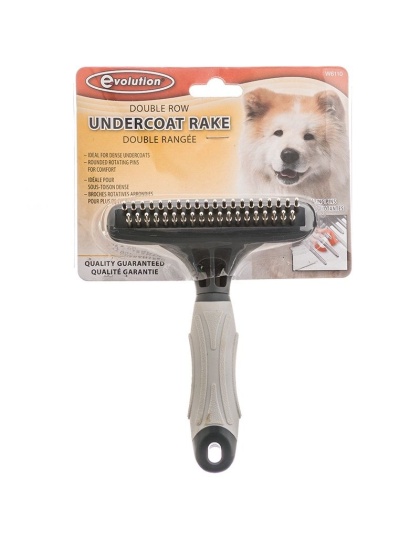 Evolution Undercoat Rake with Rotating Pins - Double Row - For Dense Coats - (5.5" Long x 4.5" Wide)