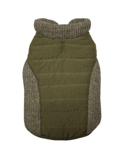 Fashion Pet Sweater Trim Puffy Dog Coat Olive - Large