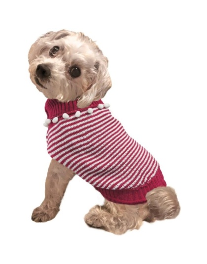 Fashion Pet Pom Pom Stripe Dog Sweater Raspberry - Medium