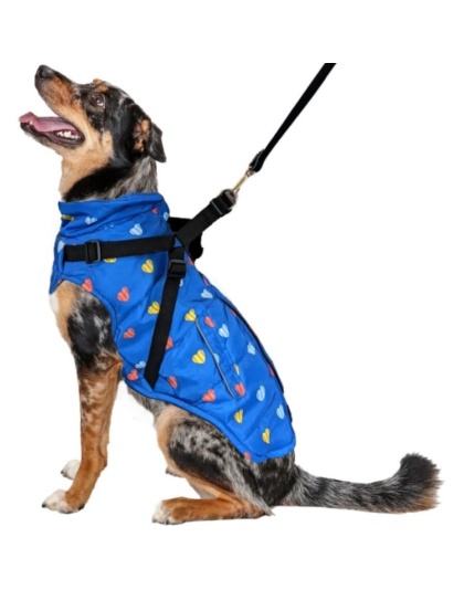 Fashion Pet Puffy Heart Harness Coat Blue - Small