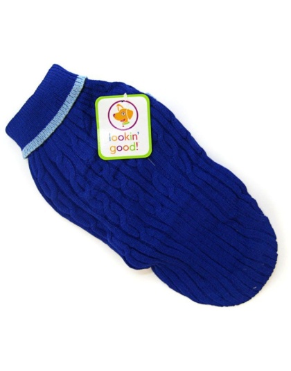 Fashion Pet Cable Knit Dog Sweater - Blue - Small (10"-14" From Neck Base to Tail)