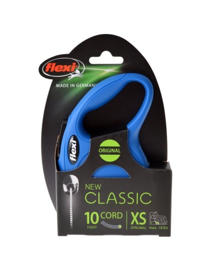 Flexi New Classic Retractable Cord Leash - Blue - X-Small - 10' Lead (Pets up to 18 lbs)