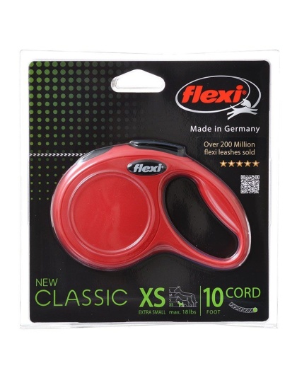 Flexi New Classic Retractable Cord Leash - Red - X-Small - 10' Lead (Pets up to 18 lbs)
