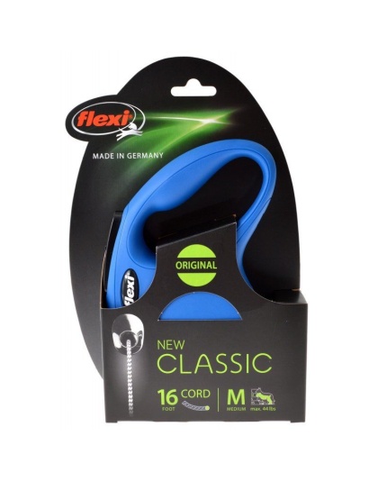 Flexi New Classic Retractable Cord Leash - Blue - Medium - 16' Lead (Pets up to 44 lbs)
