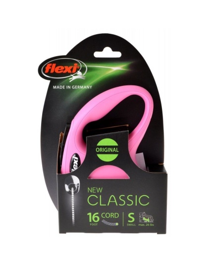 Flexi New Classic Retractable Cord Leash - Pink - Small - 16' Lead (Pets up to 26 lbs)