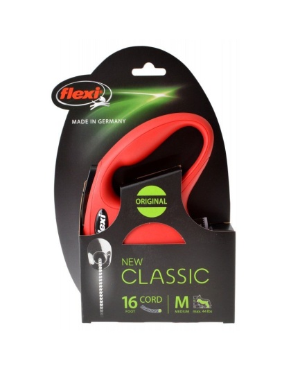 Flexi New Classic Retractable Cord Leash - Red - Medium - 16' Lead (Pets up to 44 lbs)