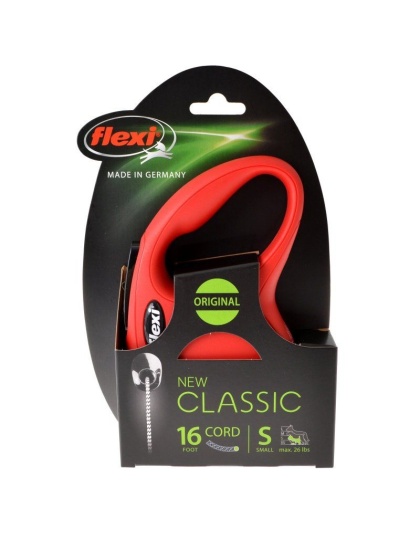 Flexi New Classic Retractable Cord Leash - Red - Small - 16' Lead (Pets up to 26 lbs)