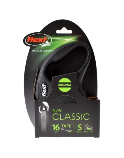 Flexi New Classic Retractable Tape Leash - Black - Small - 16' Lead (Pets up to 33 lbs)
