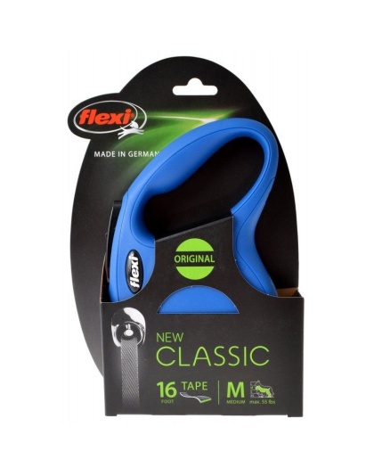Flexi New Classic Retractable Tape Leash - Blue - Medium - 16' Tape (Pets up to 55 lbs)