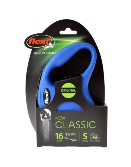 Flexi New Classic Retractable Tape Leash - Blue - Small - 16' Lead (Pets up to 33 lbs)