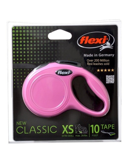 Flexi New Classic Retractable Tape Leash - Pink - X-Small - 10' Lead (Pets up to 26 lbs)