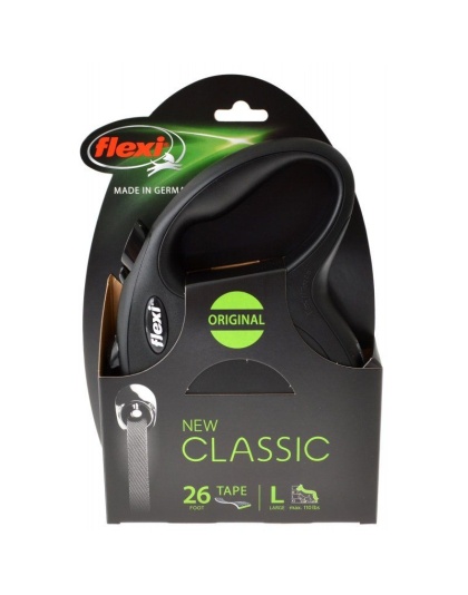 Flexi New Classic Retractable Tape Leash - Black - Large - 26' Tape (Pets up to 110 lbs)