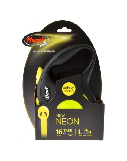 Flexi New Neon Retractable Tape Leash - Large - 16' Tape (Pets up to 110 lbs)
