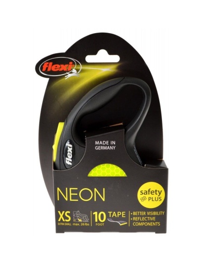 Flexi New Neon Retractable Tape Leash - X-Small - 10' Tape (Pets up to 26 lbs)