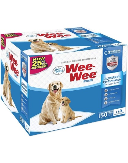 Four Paws Wee Wee Pads Original - 150 Pack - Box (22" Long x 23" Wide)
