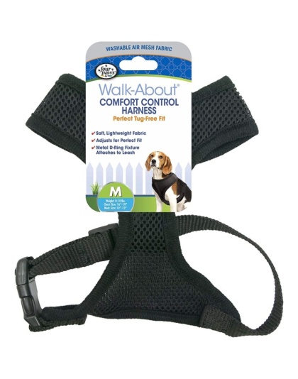 Four Paws Comfort Control Harness - Black - Medium - For Dogs 7-10 lbs (16"-19" Chest & 10"-13" Neck)