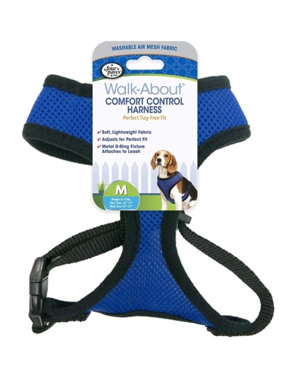 Four Paws Comfort Control Harness - Blue - Medium - For Dogs 7-10 lbs (16"-19" Chest & 10"-13" Neck)