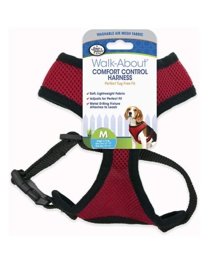 Four Paws Comfort Control Harness - Red - Medium - For Dogs 7-10 lbs (1"6-19" Chest & 10"-13" Neck)