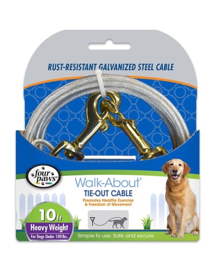 Four Paws Dog Tie Out Cable - Heavy Weight - Black - 10' Long Cable